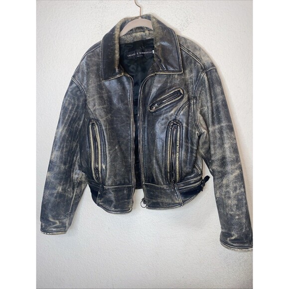 Calugi E Giannelli Leather Jacket Italy Biker Grunge Distressed 50 Pilot Rare - Picture 1 of 16